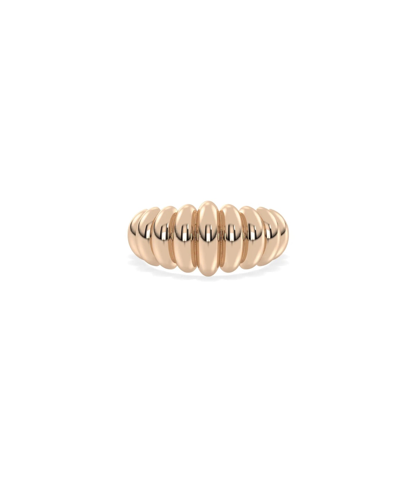 Rose gold graduating ring featuring fluted detailing and comfortable fit