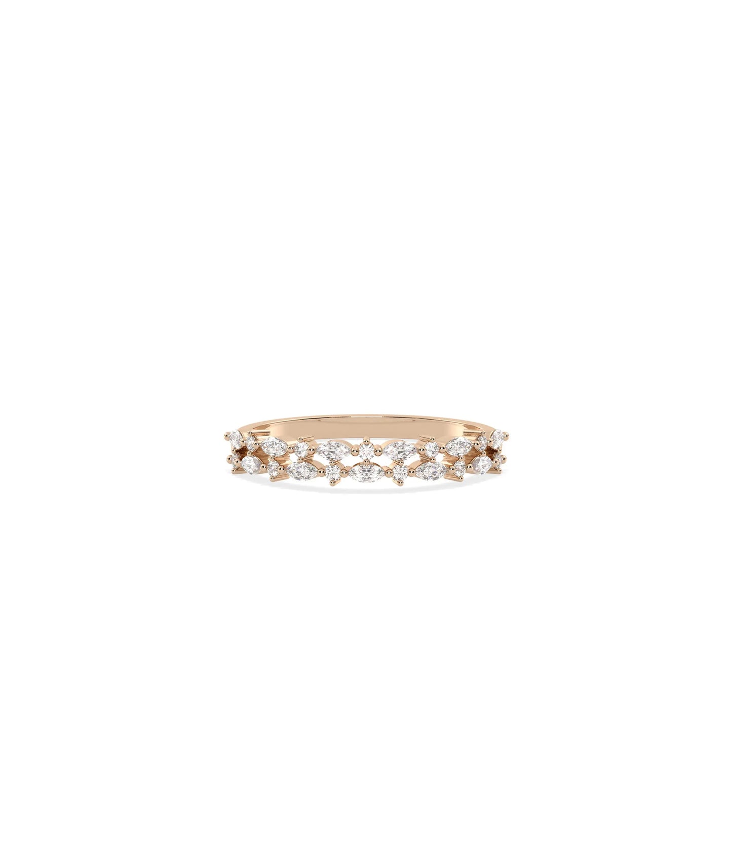 Rose gold 2 Row Diamond Band Ring with elegant mixed-cut diamond arrangement
