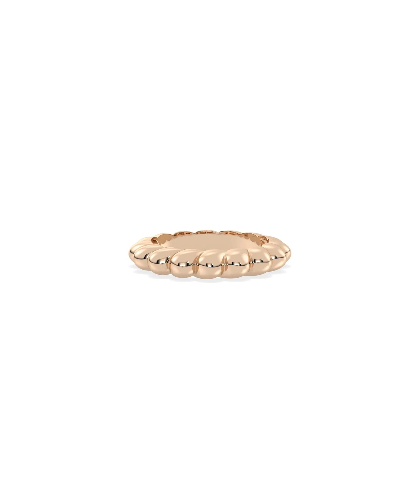 Rose gold twist ring featuring dynamic visual movement and sophisticated curves