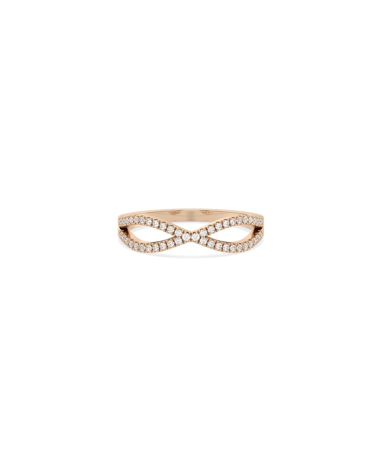 Rose gold Criss Cross Diamond Ring with bold intersecting band sparkle