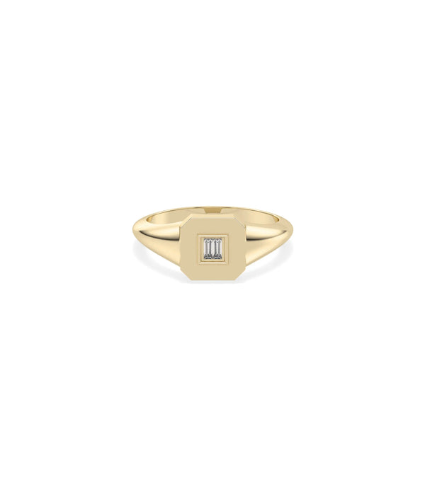 Diamond Baguette Cluster Emerald Shape Signet Ring in yellow gold with baguette cluster