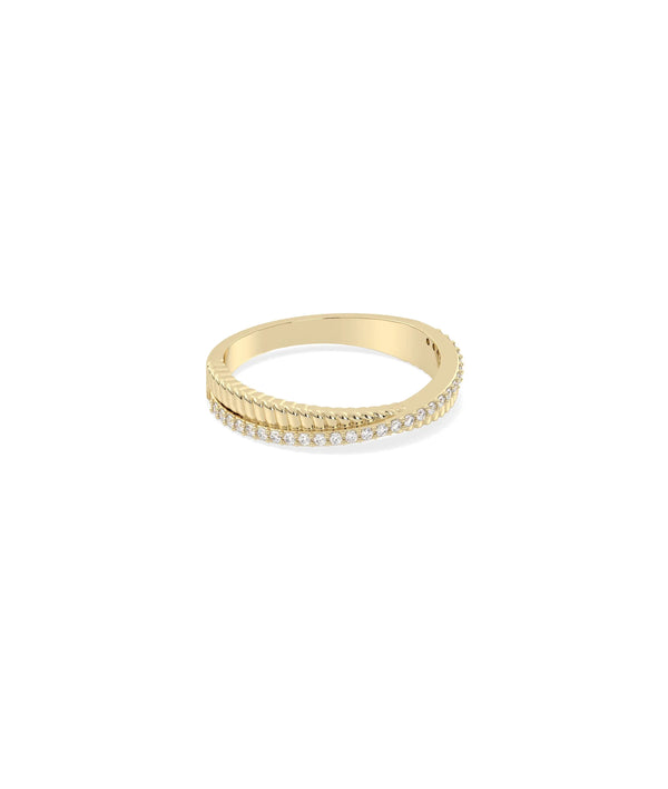 Side view of Diamond Line and Fluted Gold Band Ring showing 2.1mm width and texture alternate view