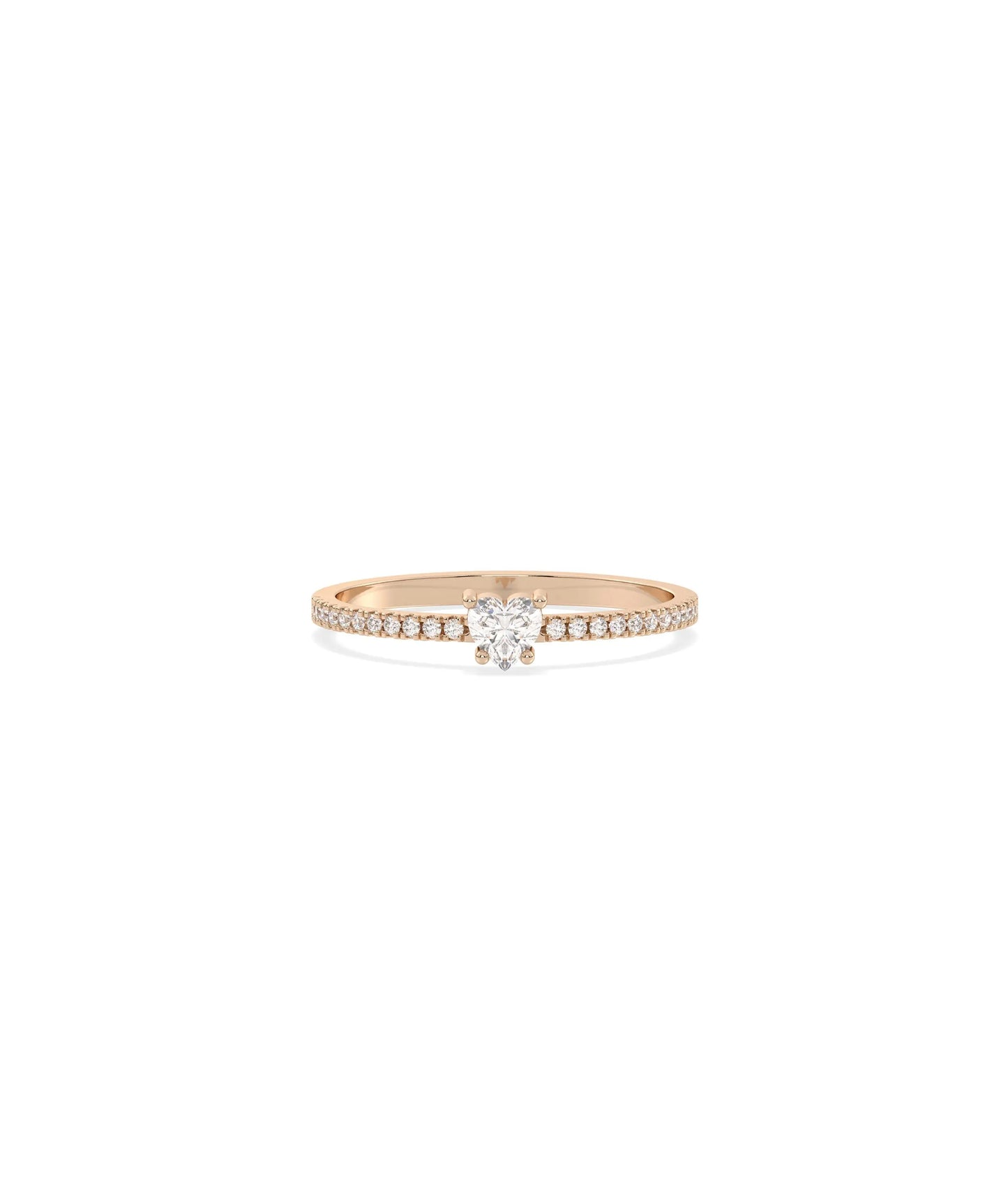 Rose gold Solitaire Diamond Band Ring with brilliant center diamond and band accents