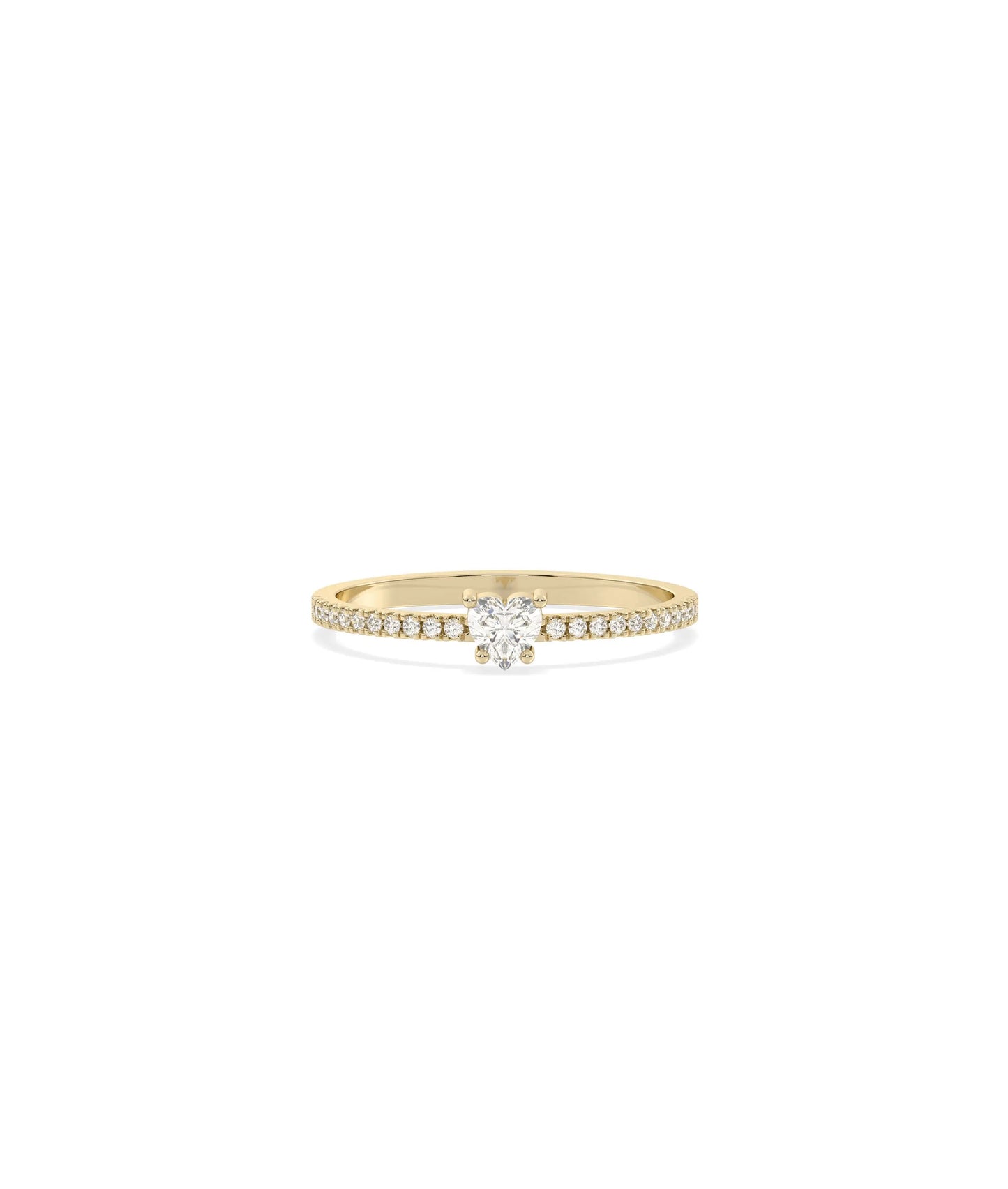 Solitaire Diamond Band Ring in yellow gold with center diamond and accents