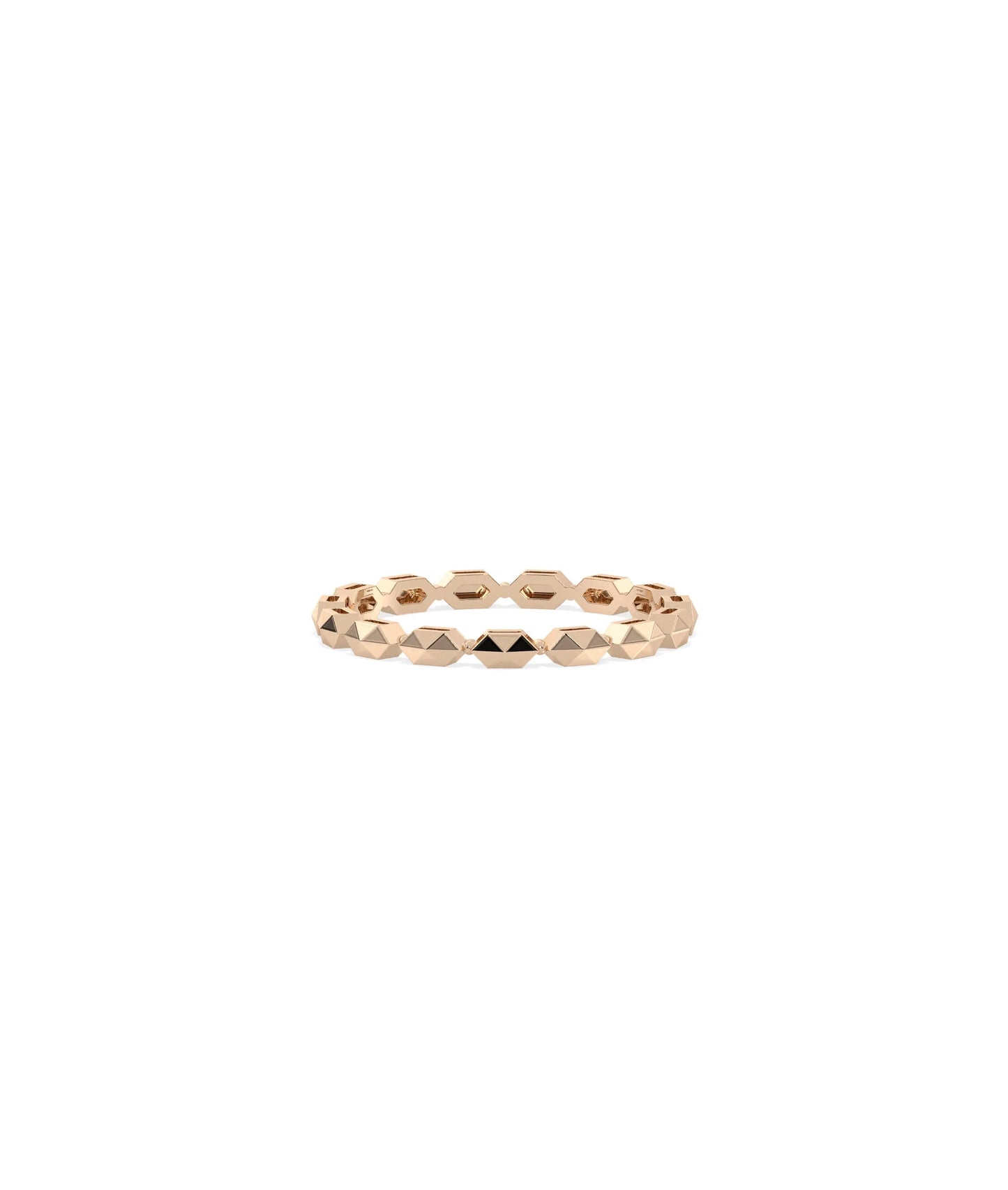Rose gold faceted ring featuring continuous eternity pattern and precision craftsmanship