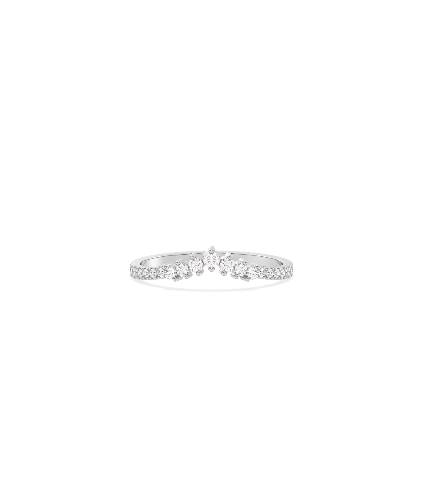 Diamond Chevron Band Ring in white gold featuring geometric V-shaped design