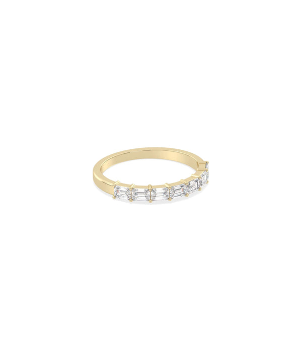 Side view of Emerald Cut Diamond Band Ring showing emerald cut diamond arrangement alternate view