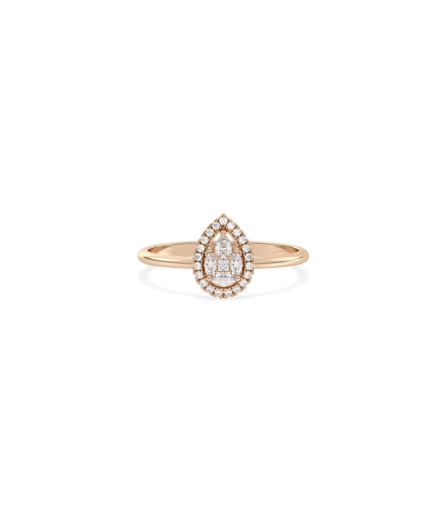 Rose gold Diamond Illusion Set Band Ring with elegant pear-shaped illusion set stones