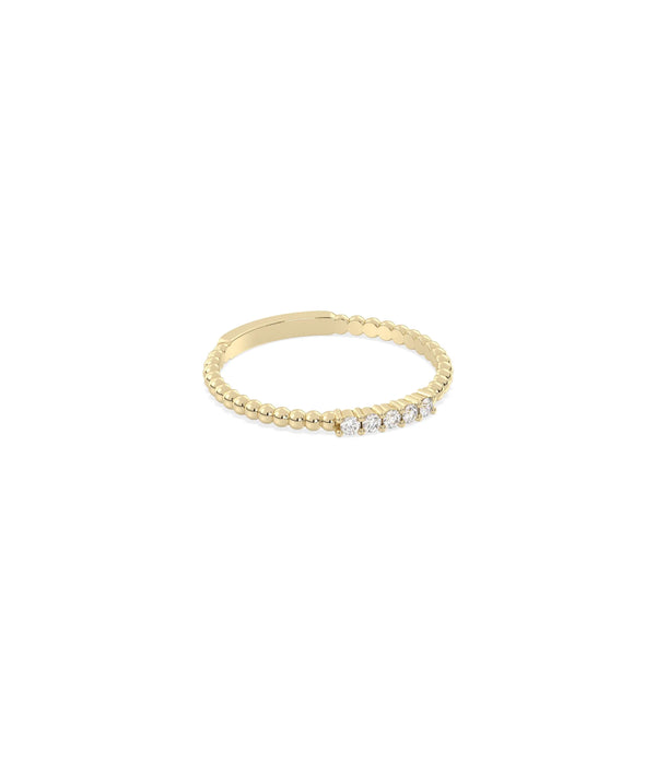 Side view of 5 Stone Diamond Beaded Band Ring showing 1.7mm width and beaded detail alternate view
