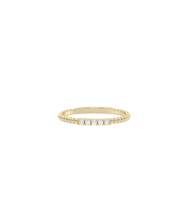 5 Stone Diamond Beaded Band Ring in yellow gold with five diamonds and beading