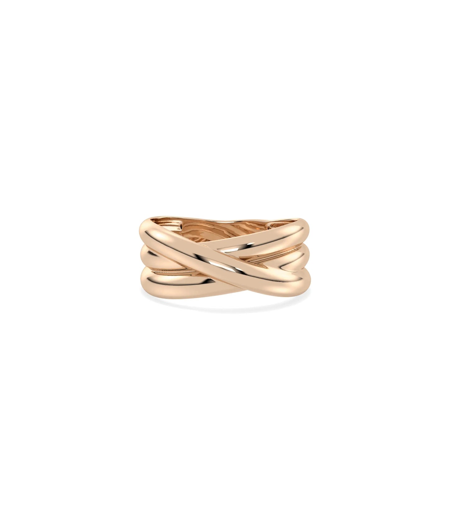 Rose gold Gold Criss Cross Ring with bold interwoven X-formation and depth