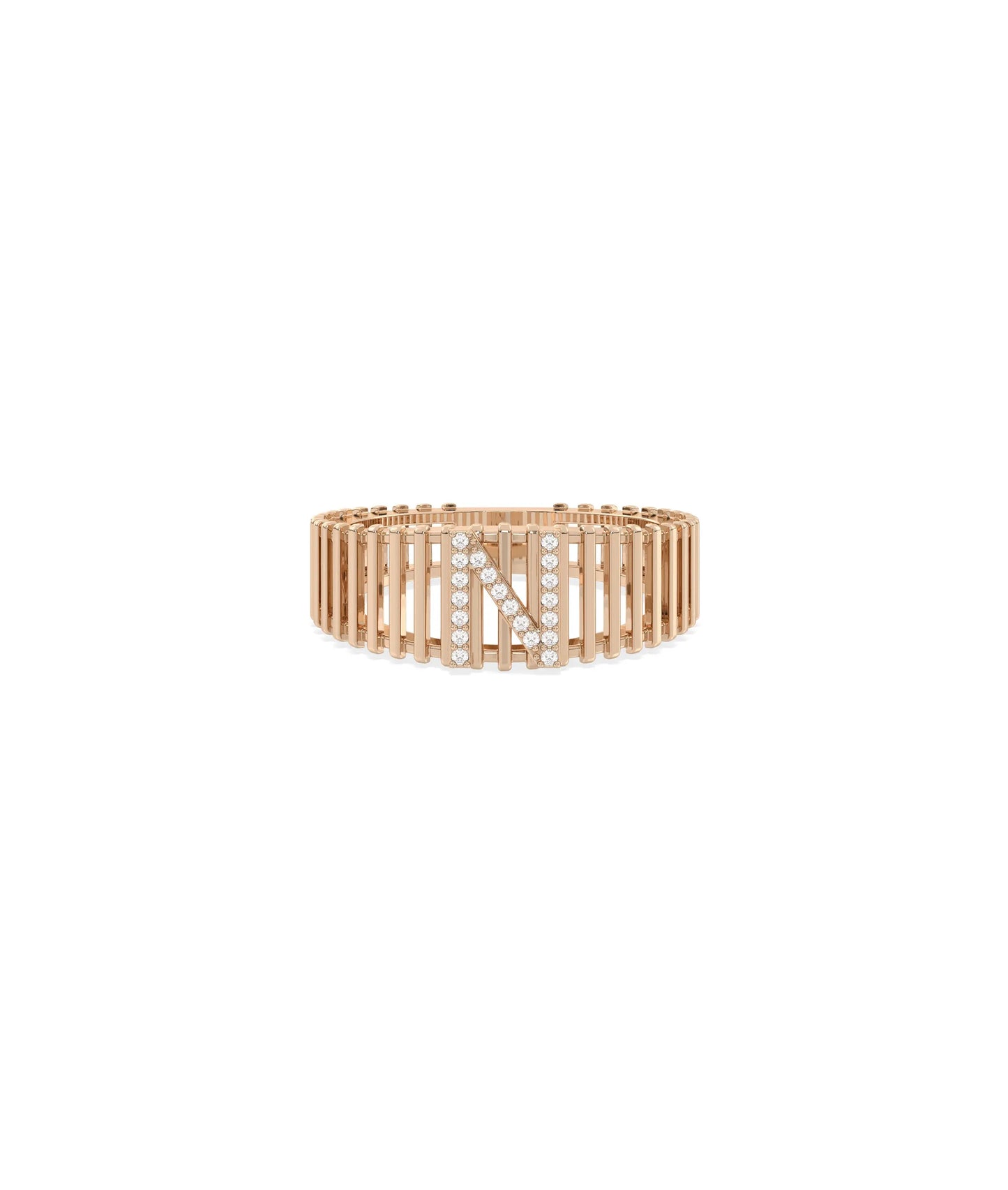 Rose gold Custom Diamond Initial Band Ring with bold personalized letter design