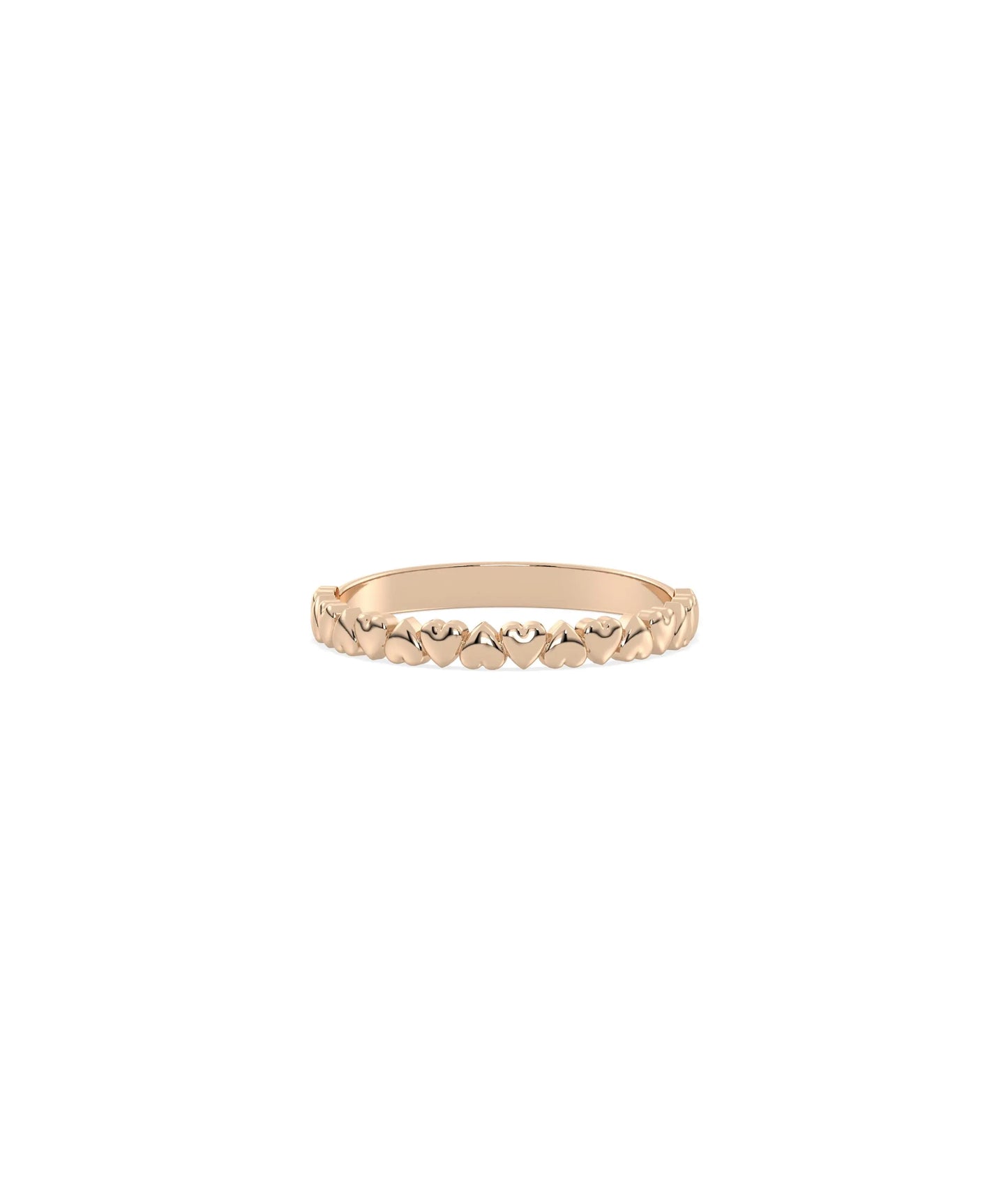 Rose gold heart ring featuring whimsical bubble texture and love symbolism motifs