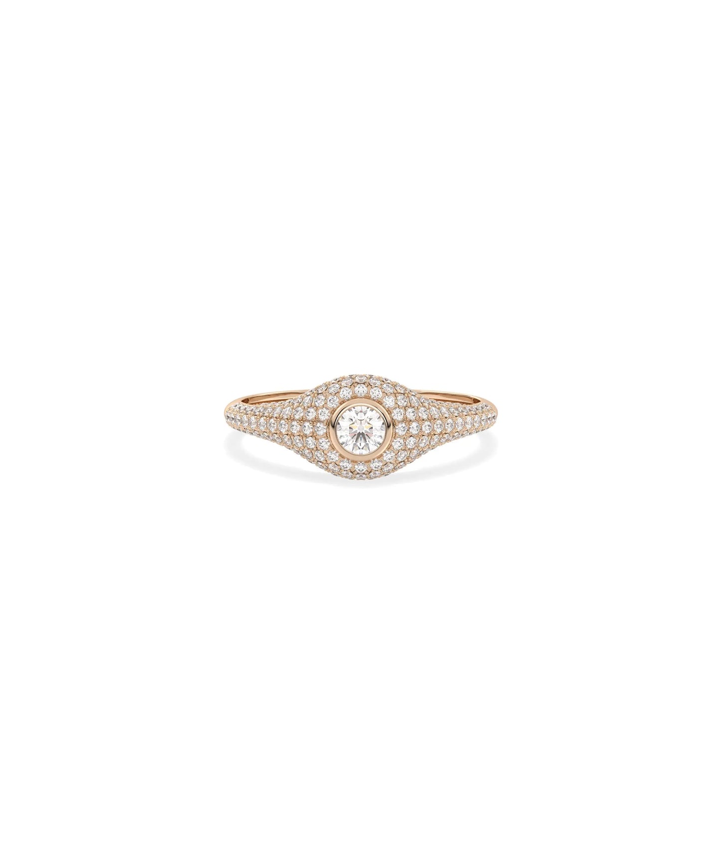 Rose gold Diamond Solitaire and Pave Dome Ring featuring dimensional dome sparkle