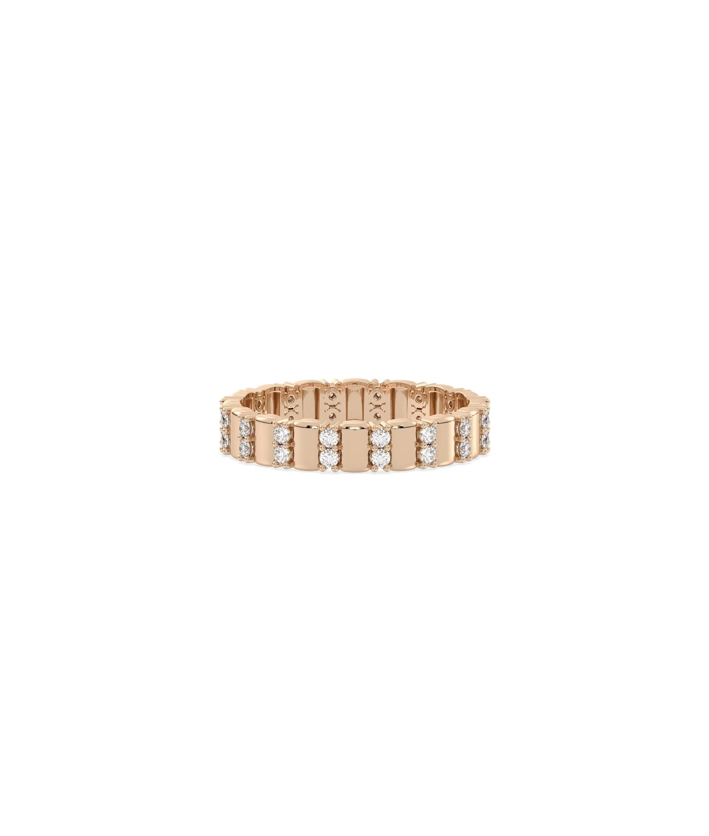 Rose gold 2 Row Diamond Band and Fluted Eternity Ring featuring carved fluted detail