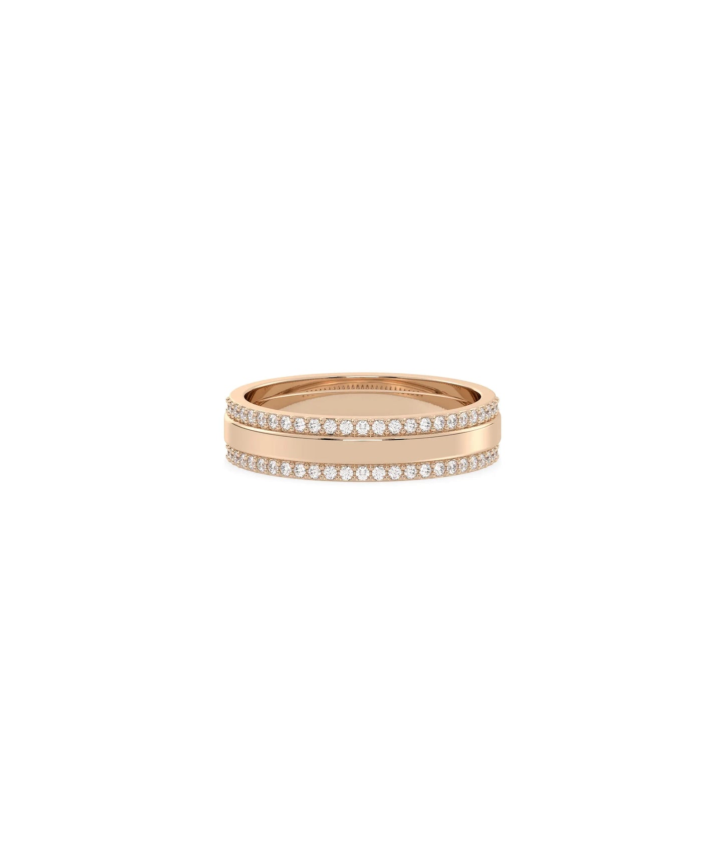 Rose gold 2 Line Diamond Eternity Band Ring featuring dual row diamond coverage