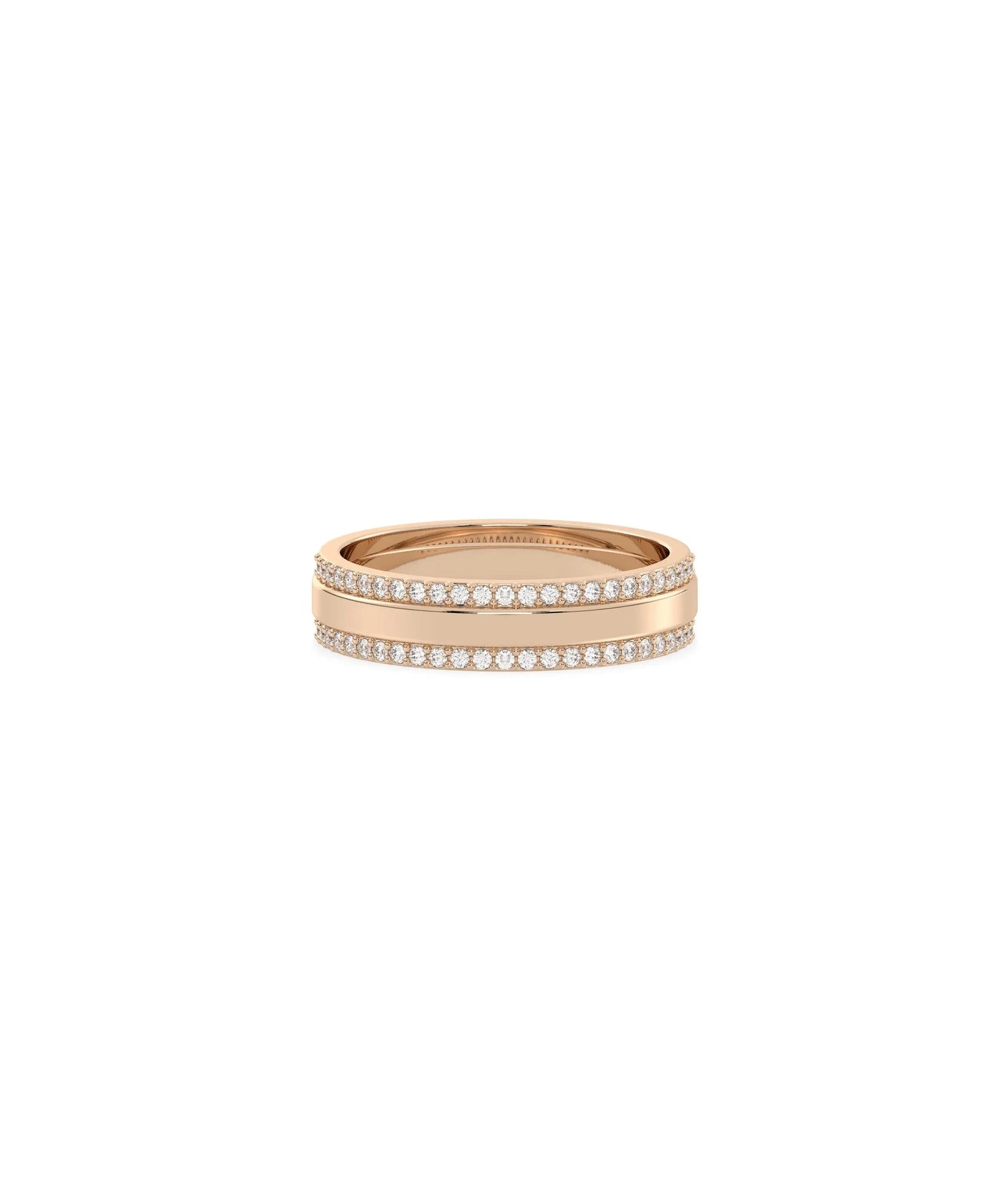 Rose gold 2 Line Diamond Eternity Band Ring featuring dual row diamond coverage