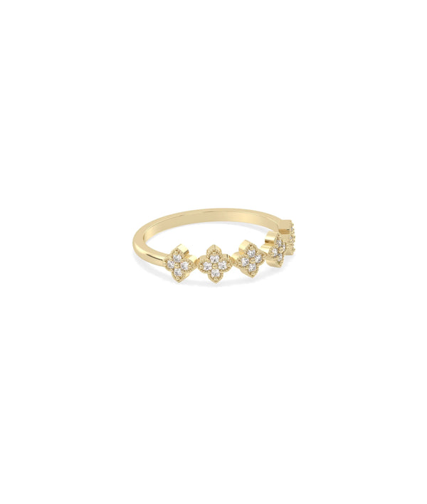Clover band ring side profile displaying delicate diamond-accented motif detail alternate view