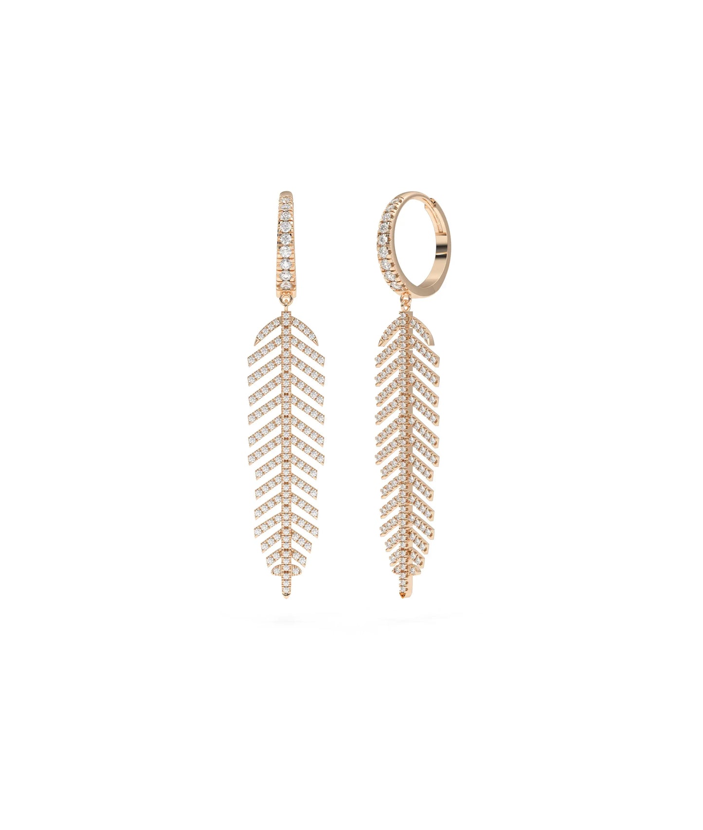 Diamond Pave Feather Dangle Earring - 79e | Everyday 14K Gold Jewelry
