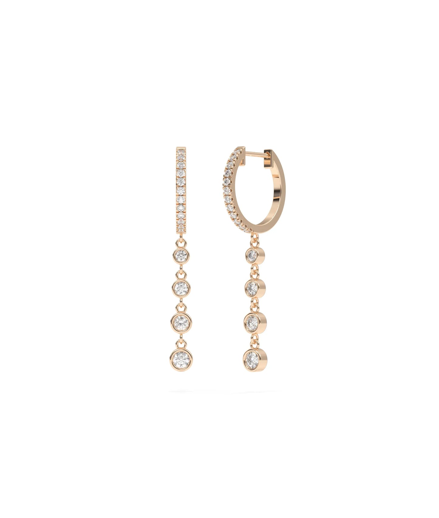 Diamond Hoop with Bezel Set Dangle Earring - 79e | Everyday 14K Gold Jewelry