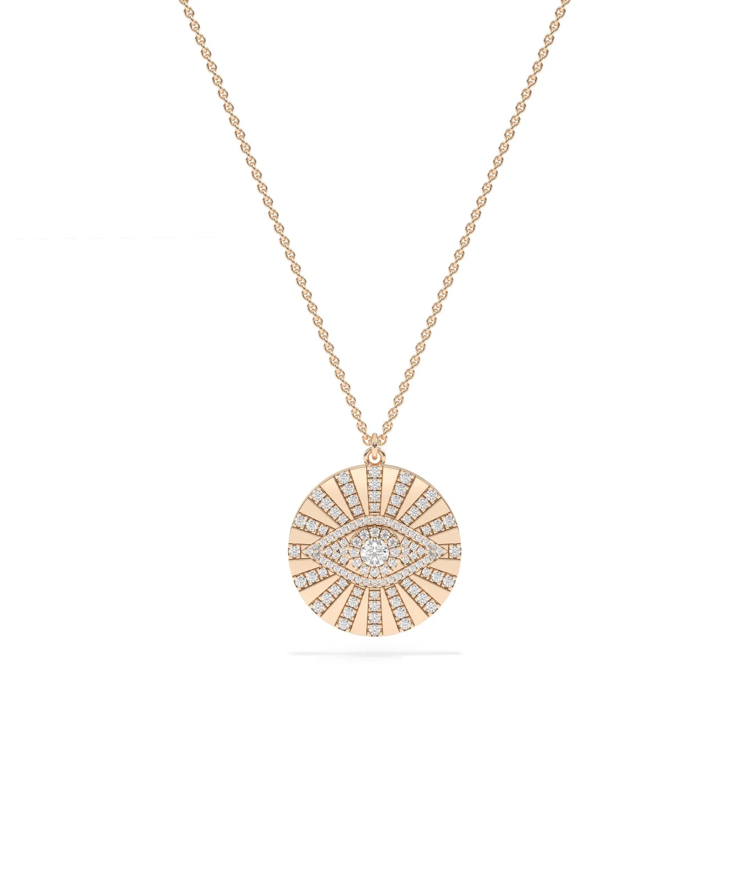 Rose gold Evil Eye Gold Coin featuring substantial sparkle