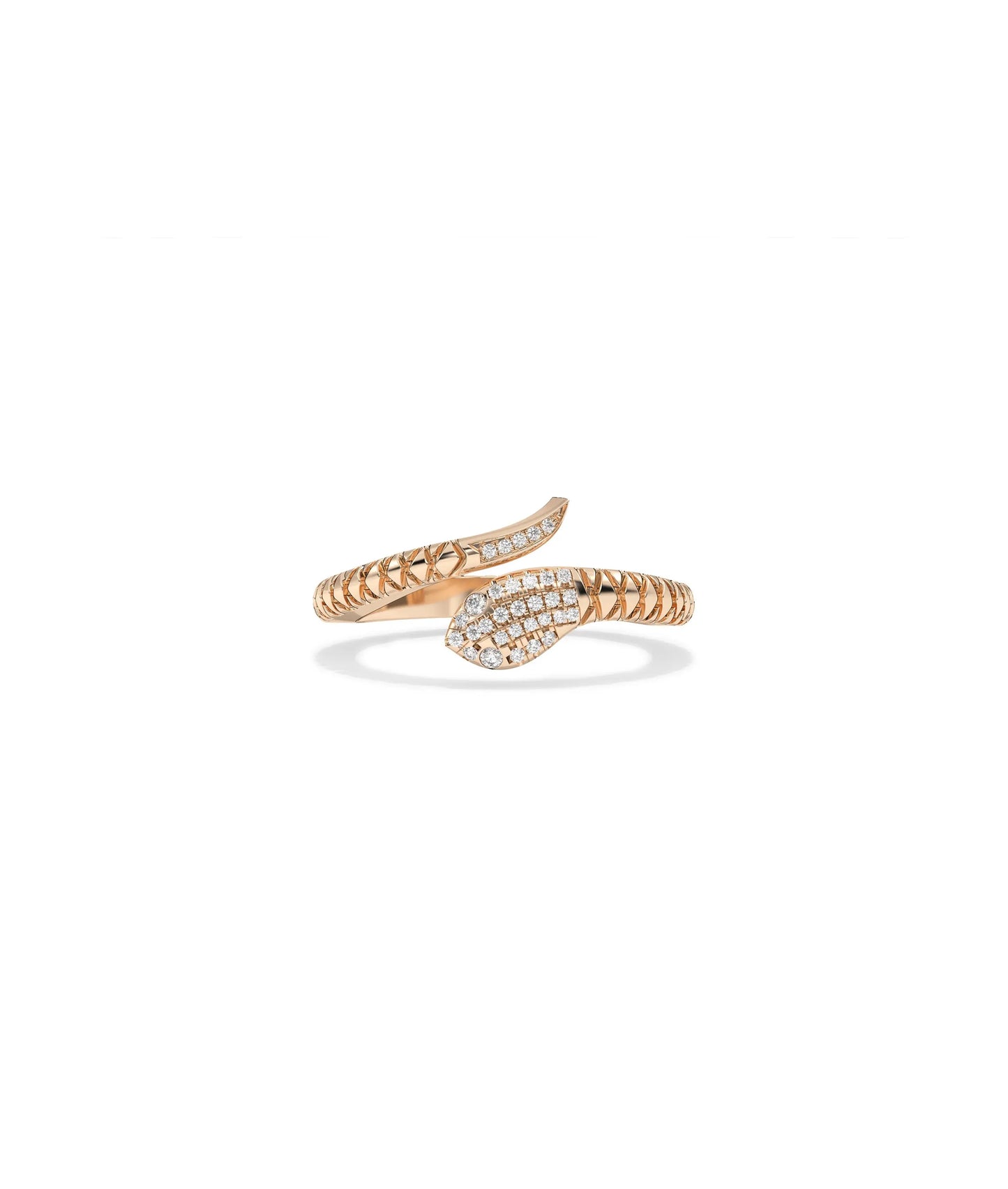 Rose gold snake ring featuring intricate fluted texture and bold design