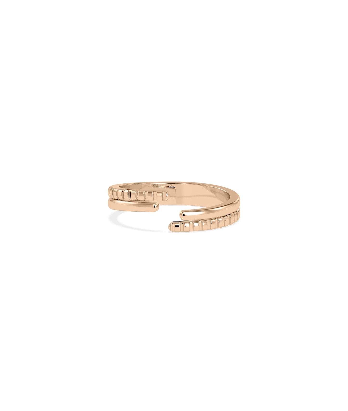Gold Fluted Bypass Ring rose gold with architectural grooved detail