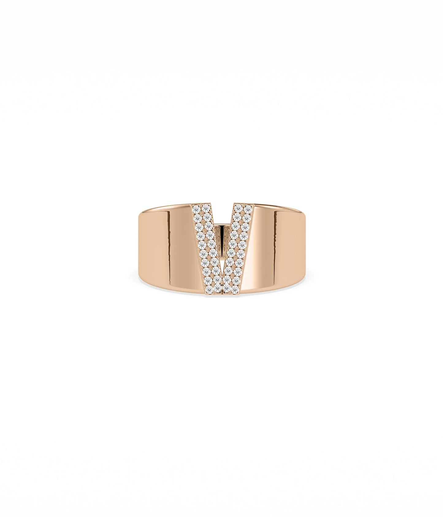 Rose gold Custom Initial Pave Wide Band Ring with bold personalized letter design