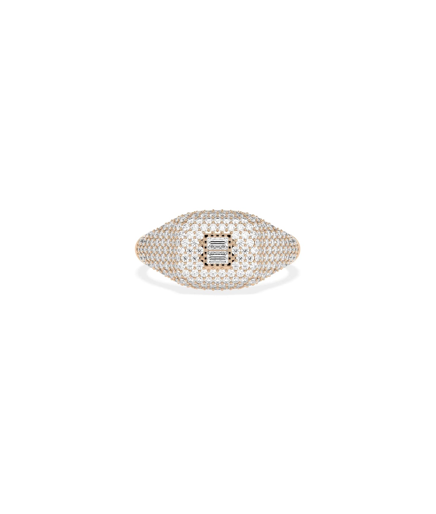 Rose gold Diamond Baguette Cluster and Pave Cushion Signet Ring with geometric baguettes