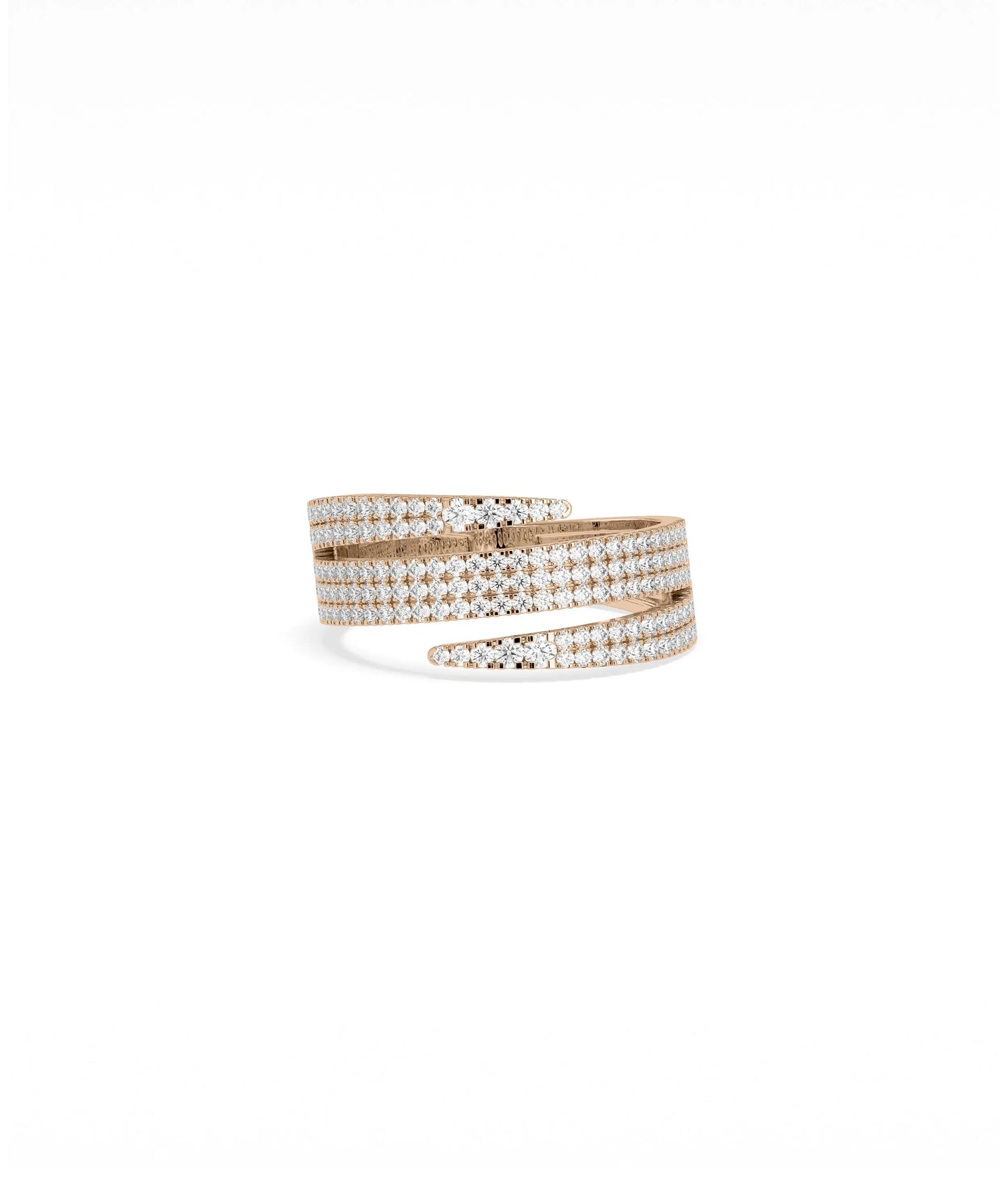 Rose gold Diamond Pave Swirl Ring with mesmerizing spiral diamond coverage