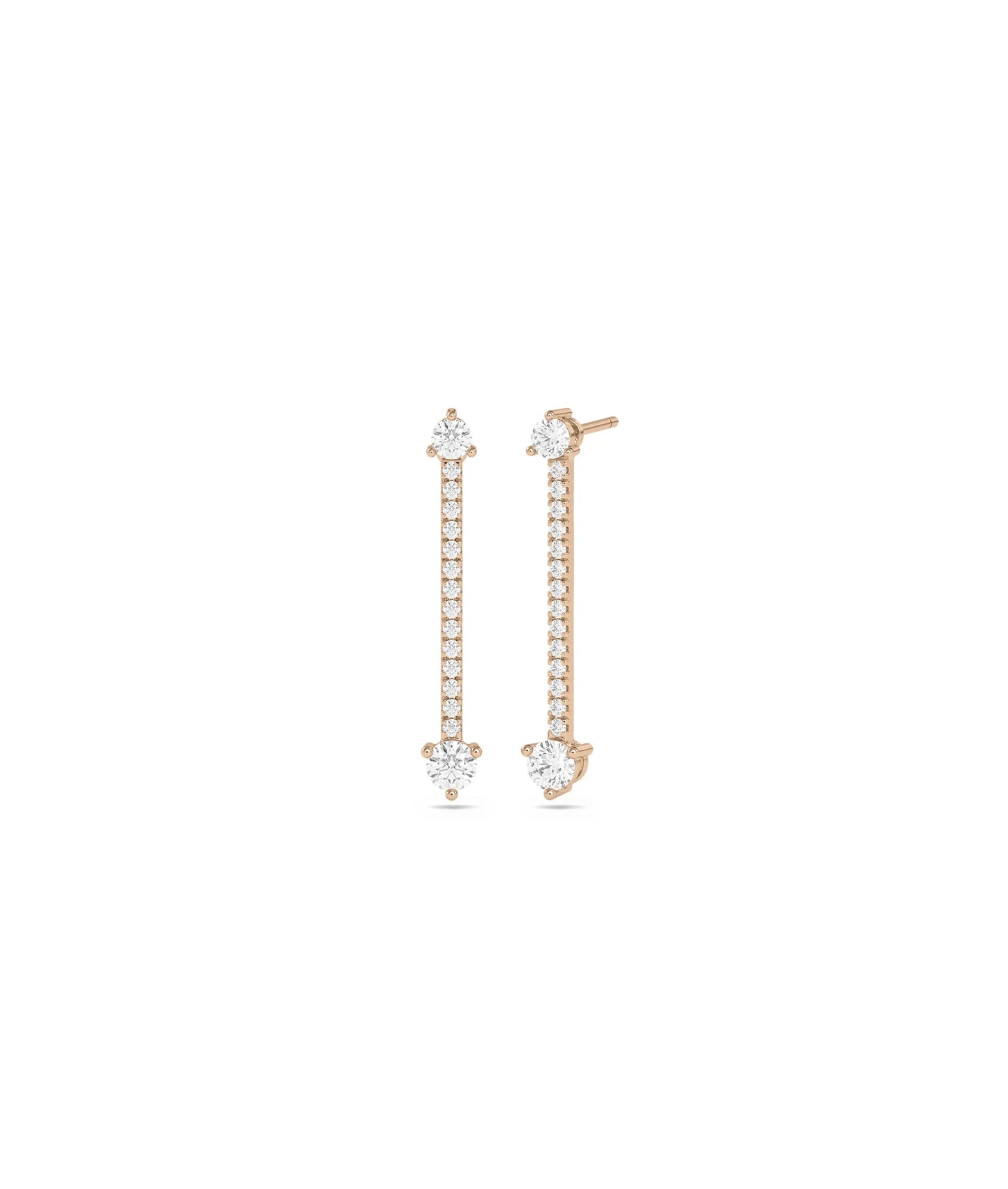 Rose gold diamond earrings featuring solitaire studs with elegant dangle elements