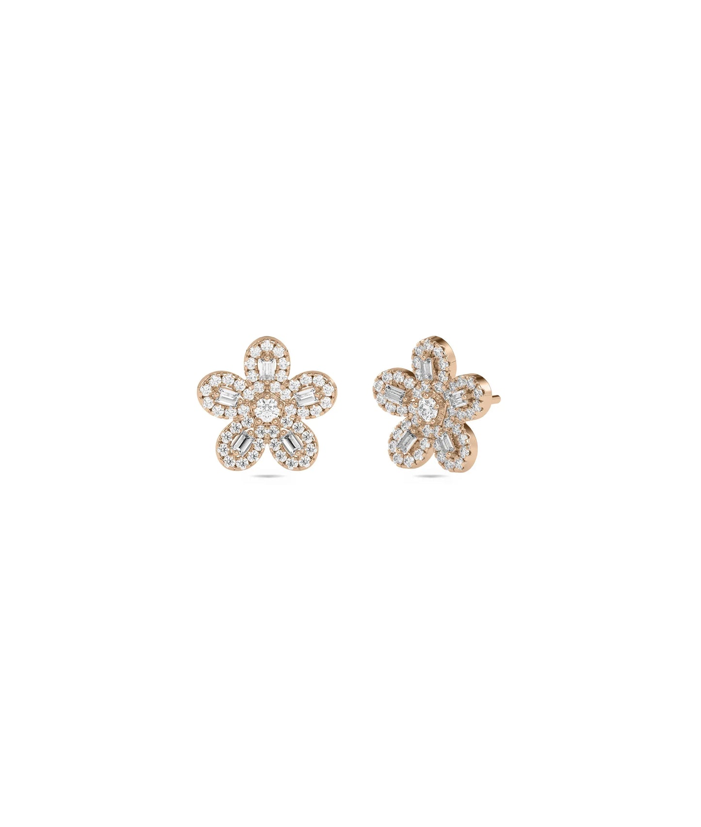 Rose gold flower studs featuring nature-inspired design with 0.30 carat sparkle