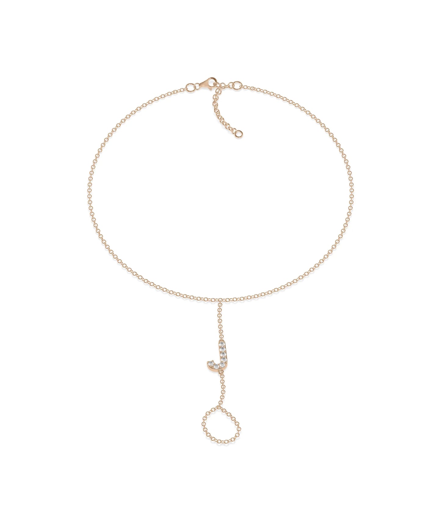 Rose gold Custom Diamond Initial Bracelet Ring with personalized letter hand chain