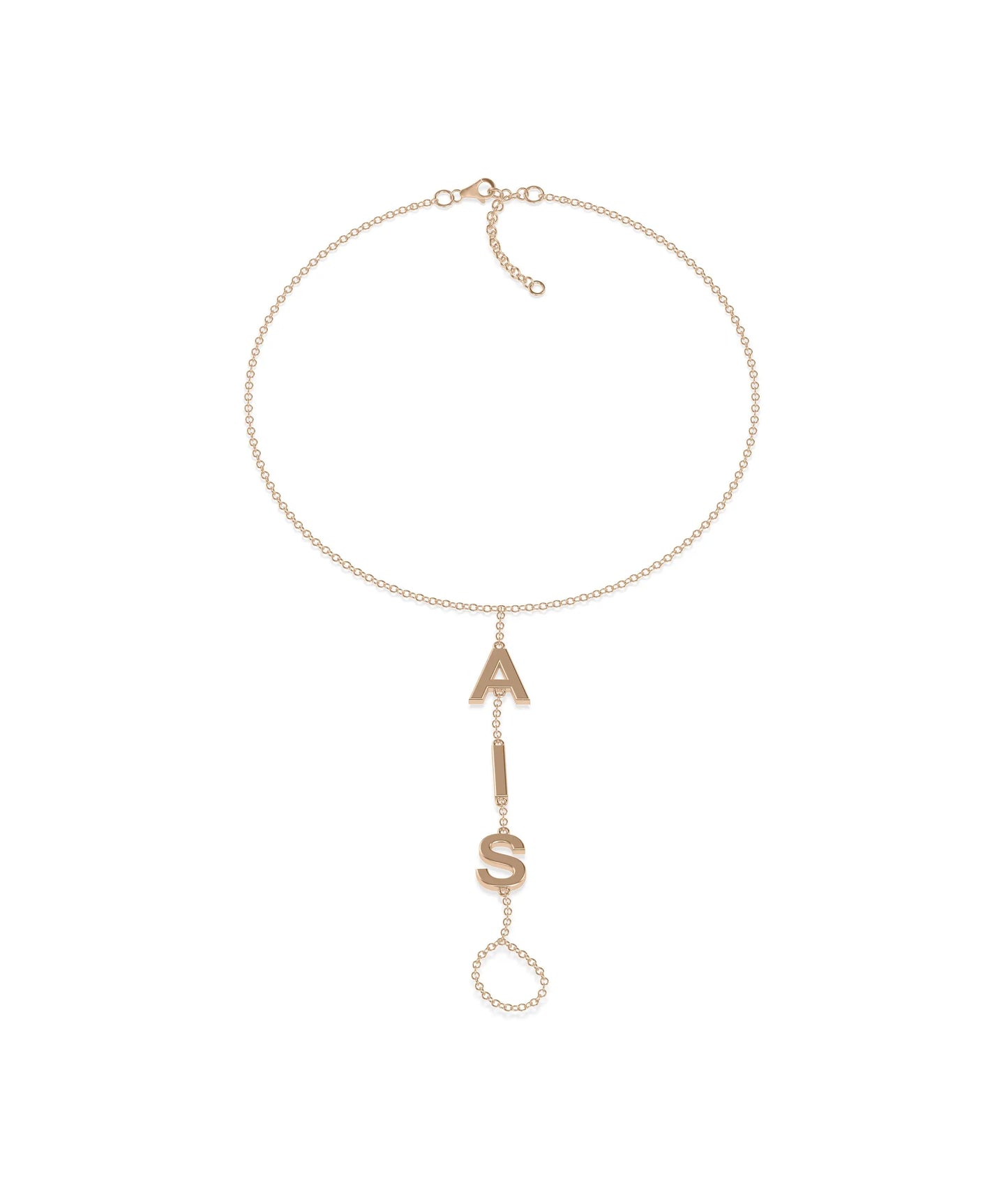 Custom Gold Initials Bracelet Ring rose gold with personalized lettering