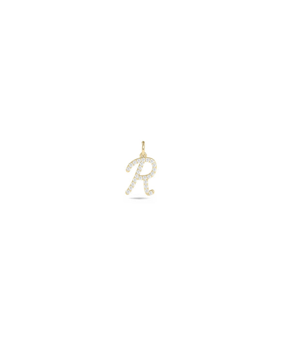 Diamond Pave Initial Charm yellow gold personalized luxurious