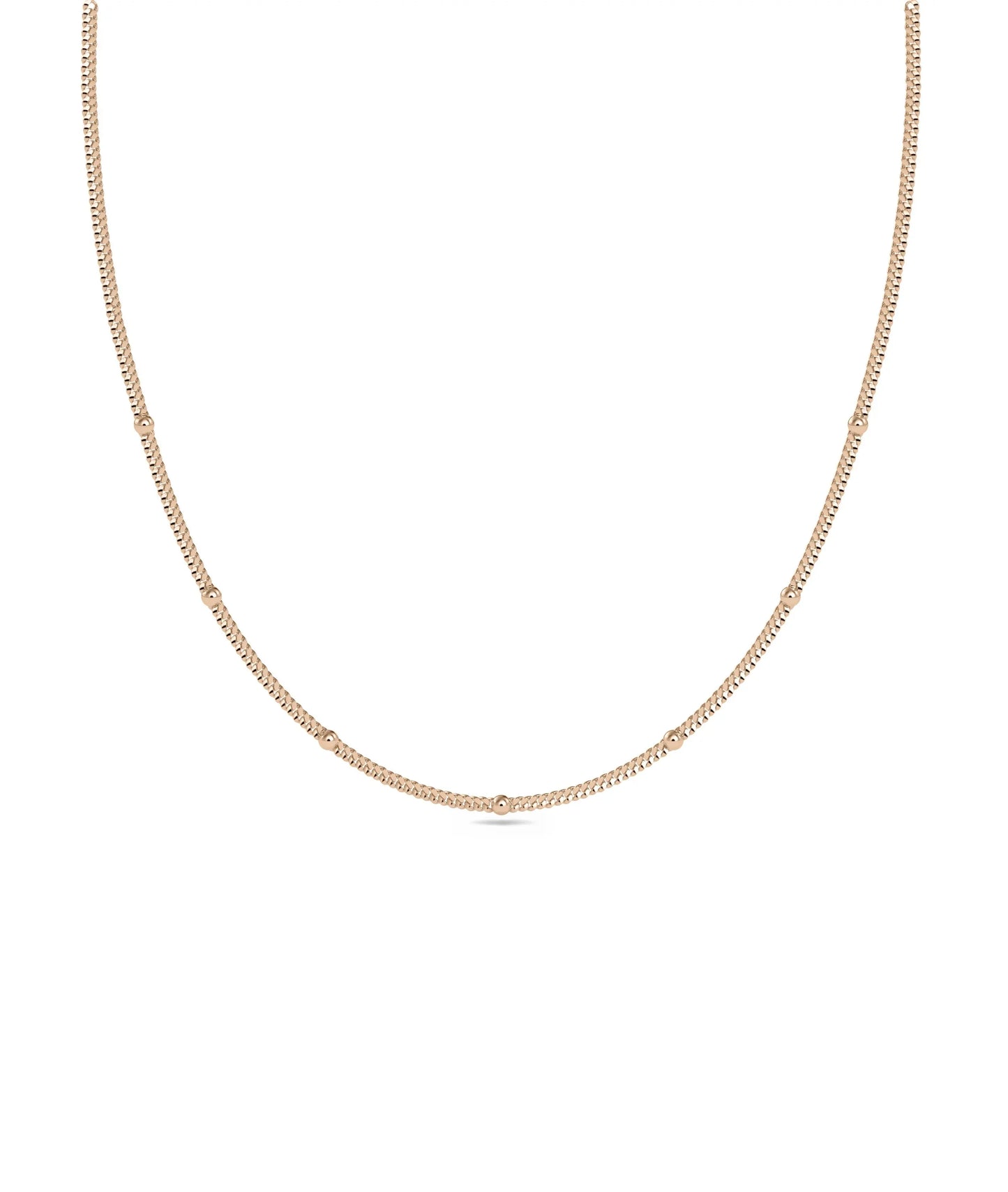 Rose gold Gold Bead Station Necklace with spaced bead stations on fine chain