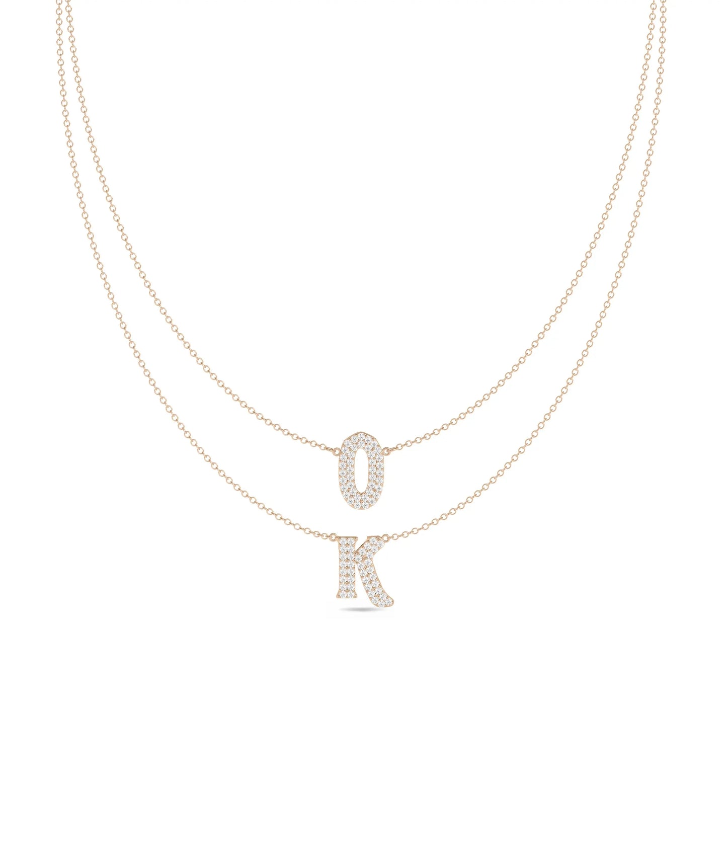 Rose gold Custom Diamond Pave 2 Initial Layered featuring sparkle