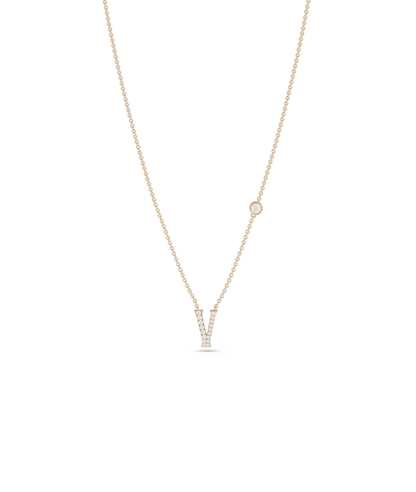 Rose gold Diamond Pave Initial Birthstone featuring sparkle