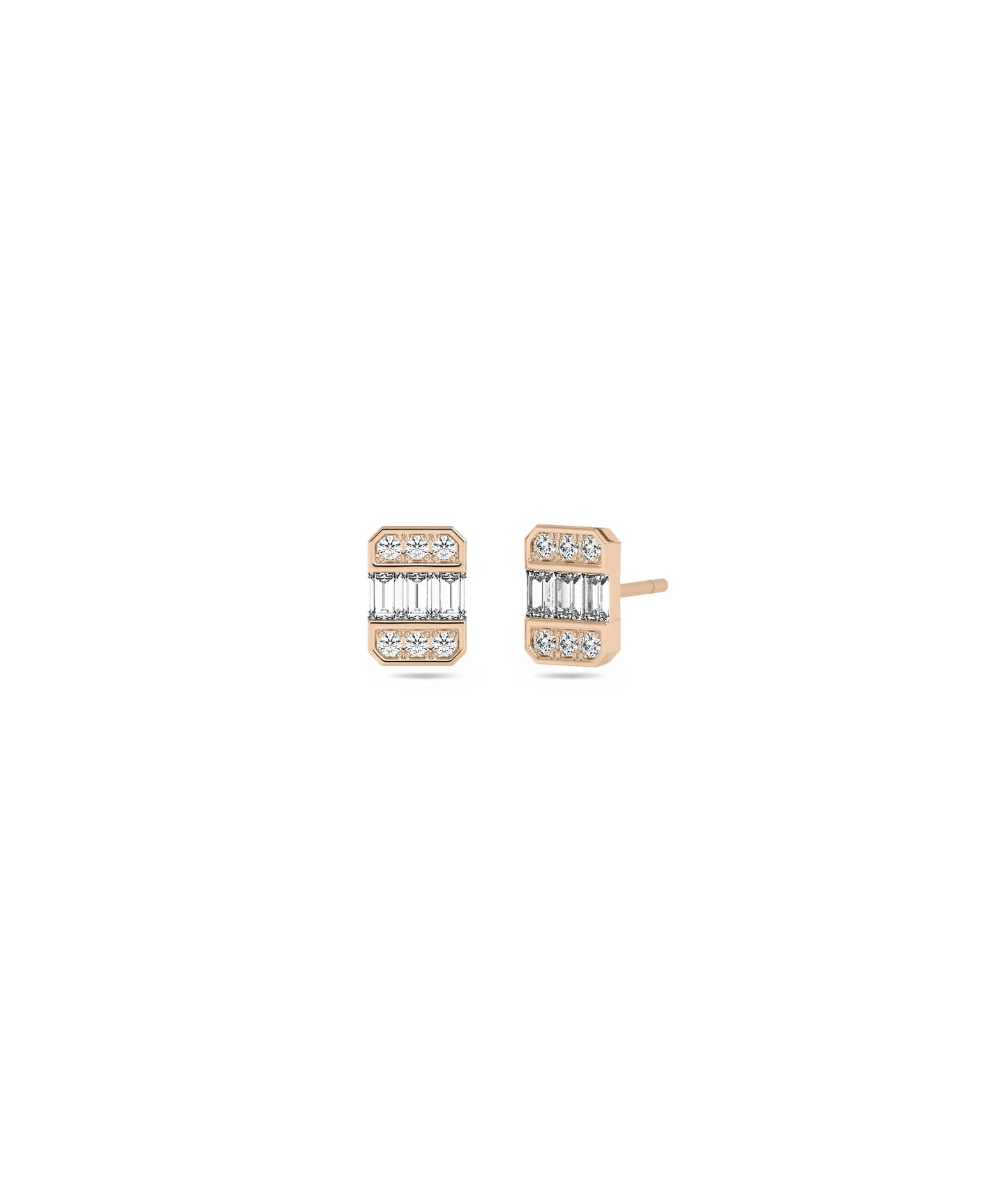 Rose gold diamond studs featuring emerald-cut brilliance and refined elegance