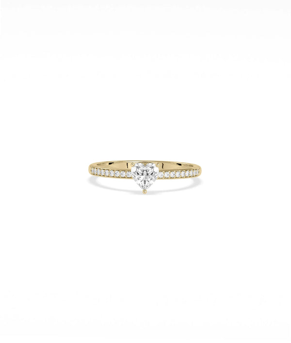 Diamond Solitaire and Pave Band Ring in yellow gold with center diamond engagement