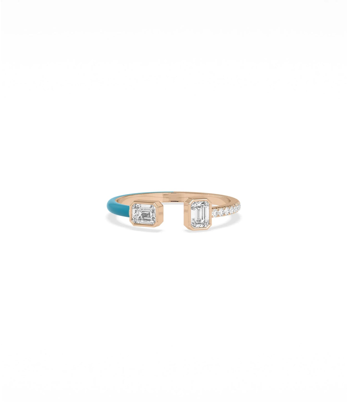 Rose gold Diamond Pave and Enamel Band Ring with Solitaire featuring pavé accents