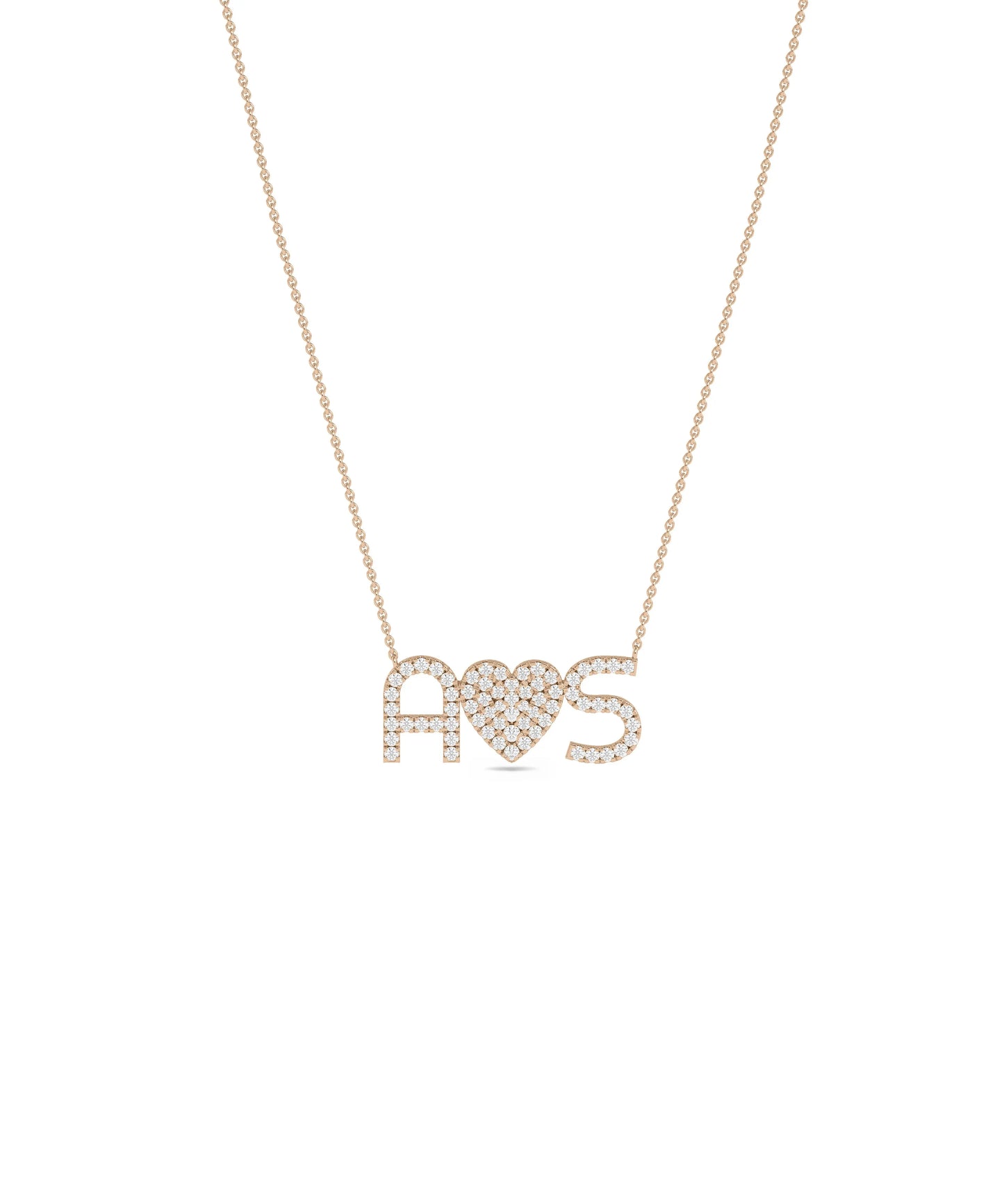 Rose gold Custom Diamond Pave Initial Heart featuring brilliance