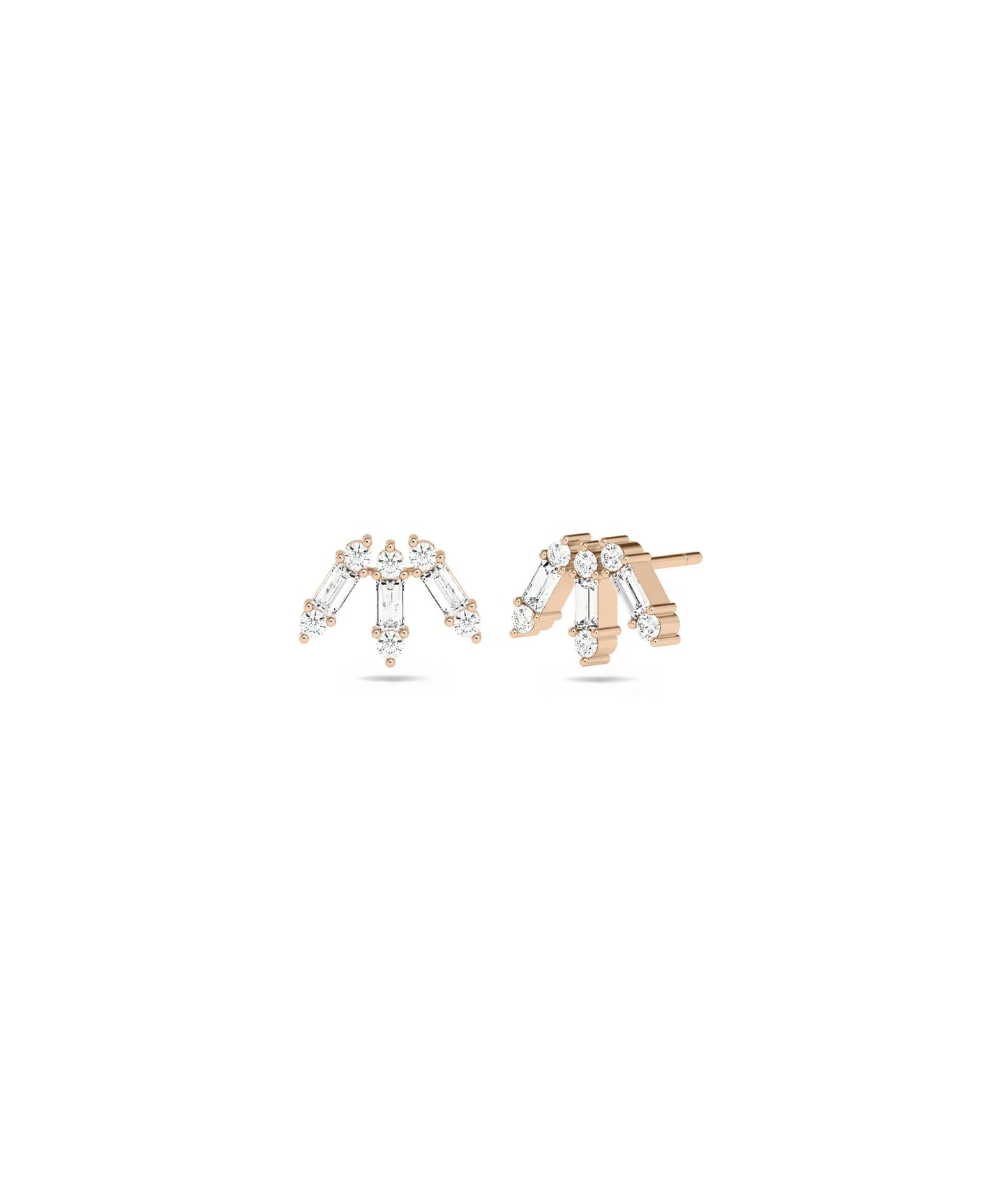 Rose gold Diamond Baguette Stud Earring with sleek linear step-cut baguette diamonds
