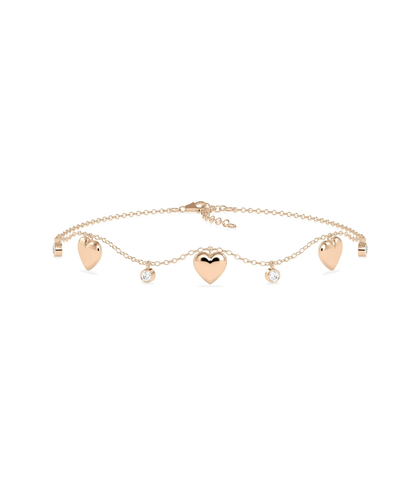 Heart Bubble and Diamond Cable Chain Bracelet - 79e | Everyday 14K Gold Jewelry