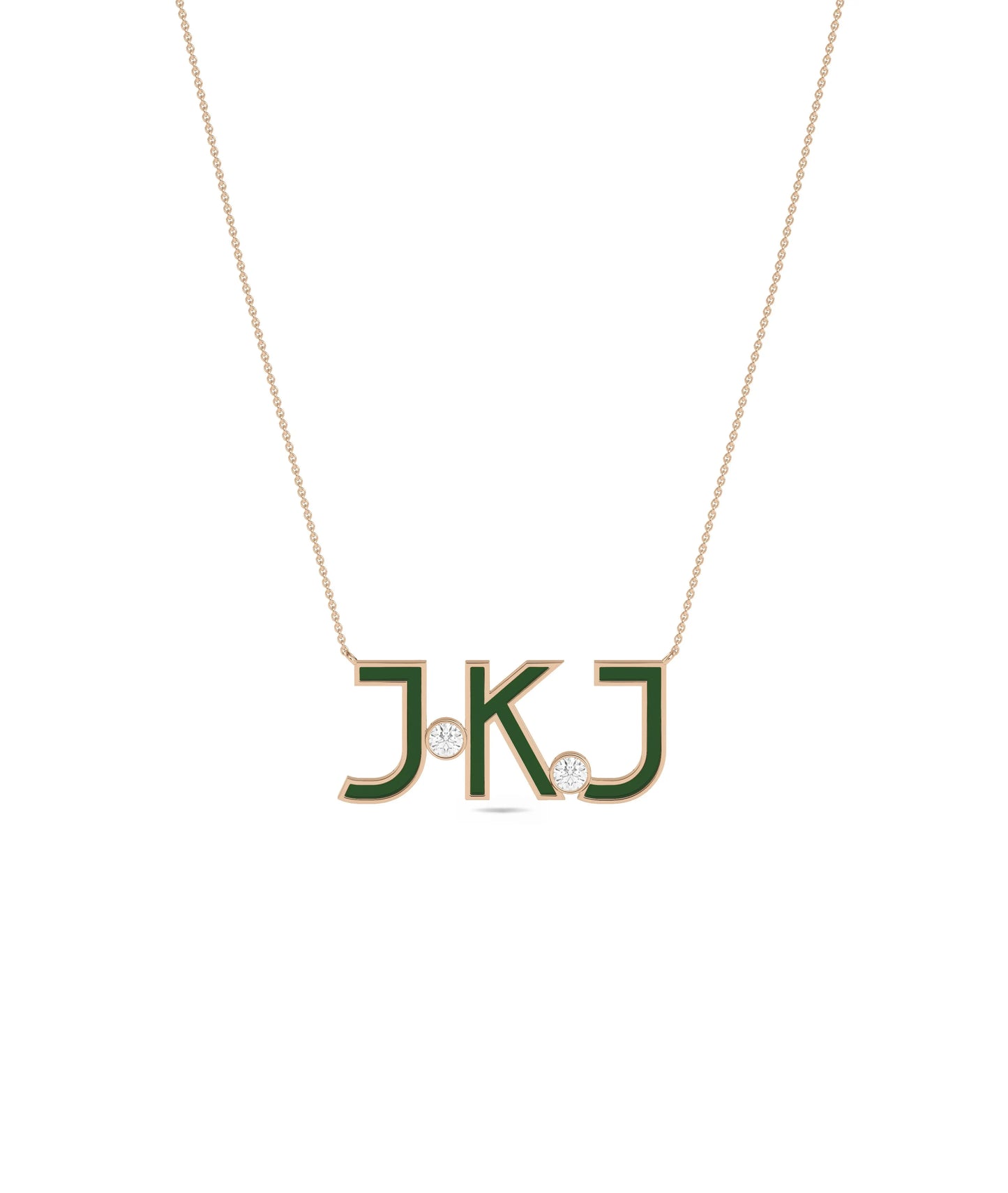 Rose gold Custom Enamel Initials featuring color brilliance