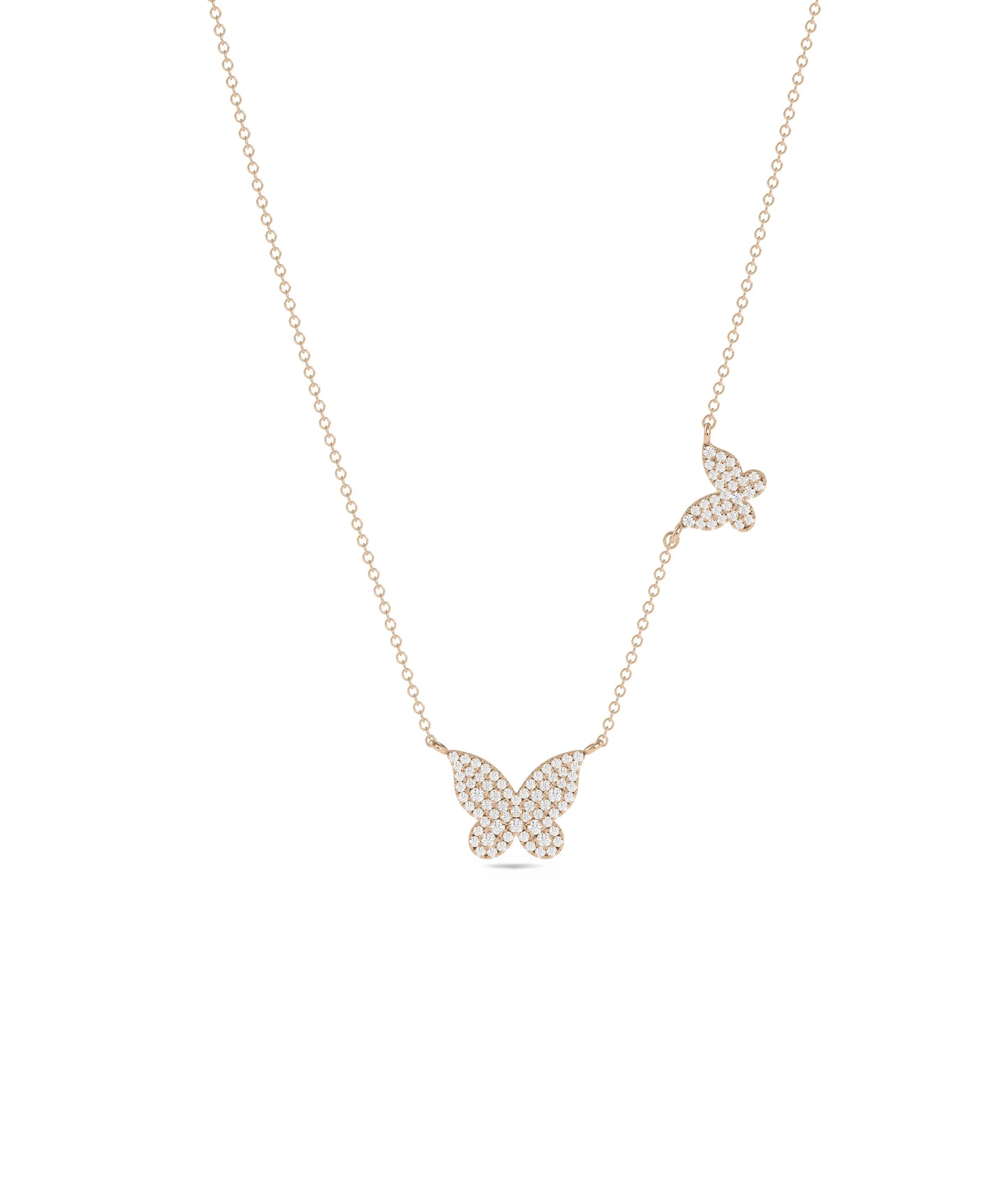Rose gold Diamond Pave Butterfly Necklace featuring sparkle