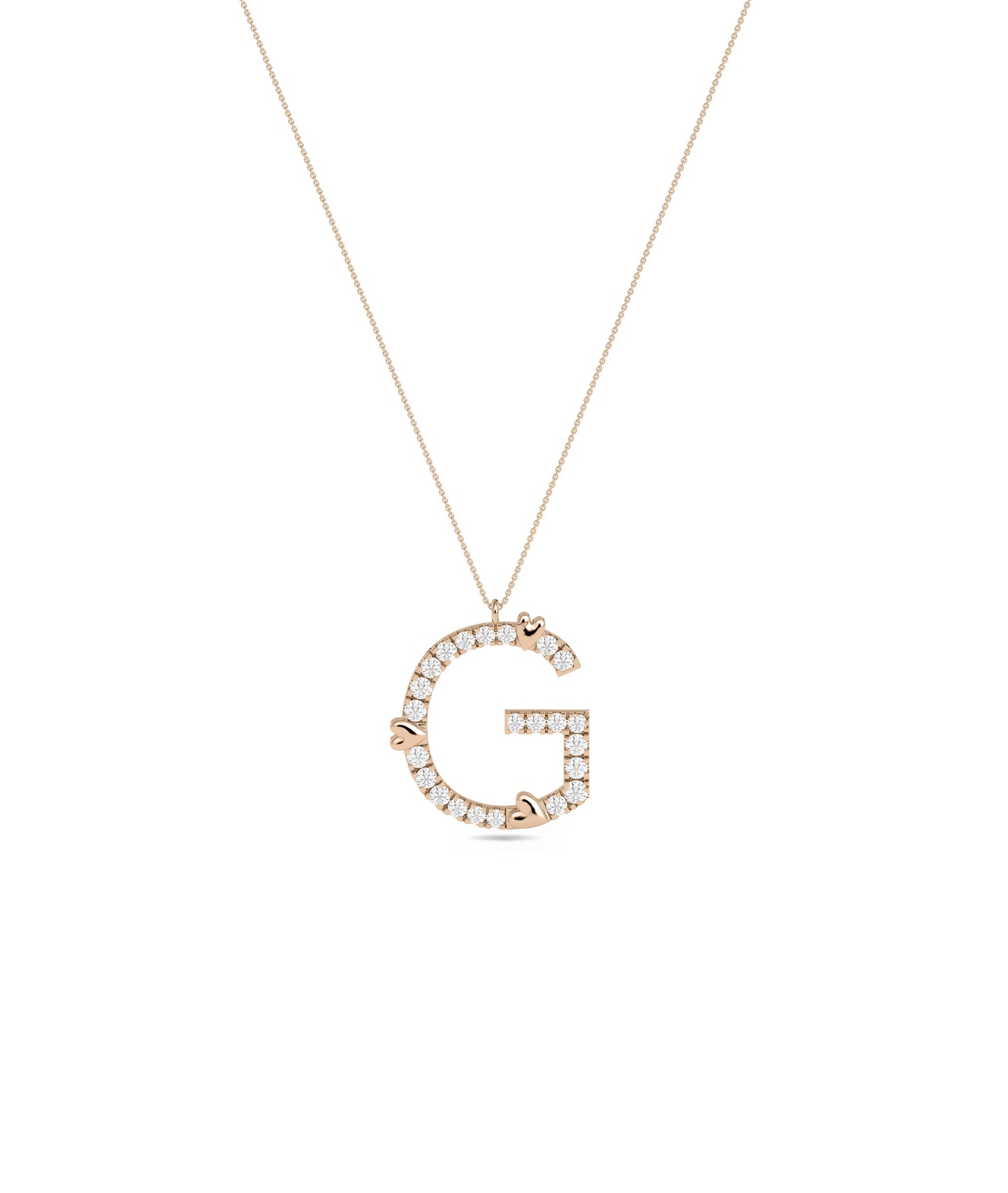 Diamond Pave Initial with Gold Heart Charm in rose gold warm love tones