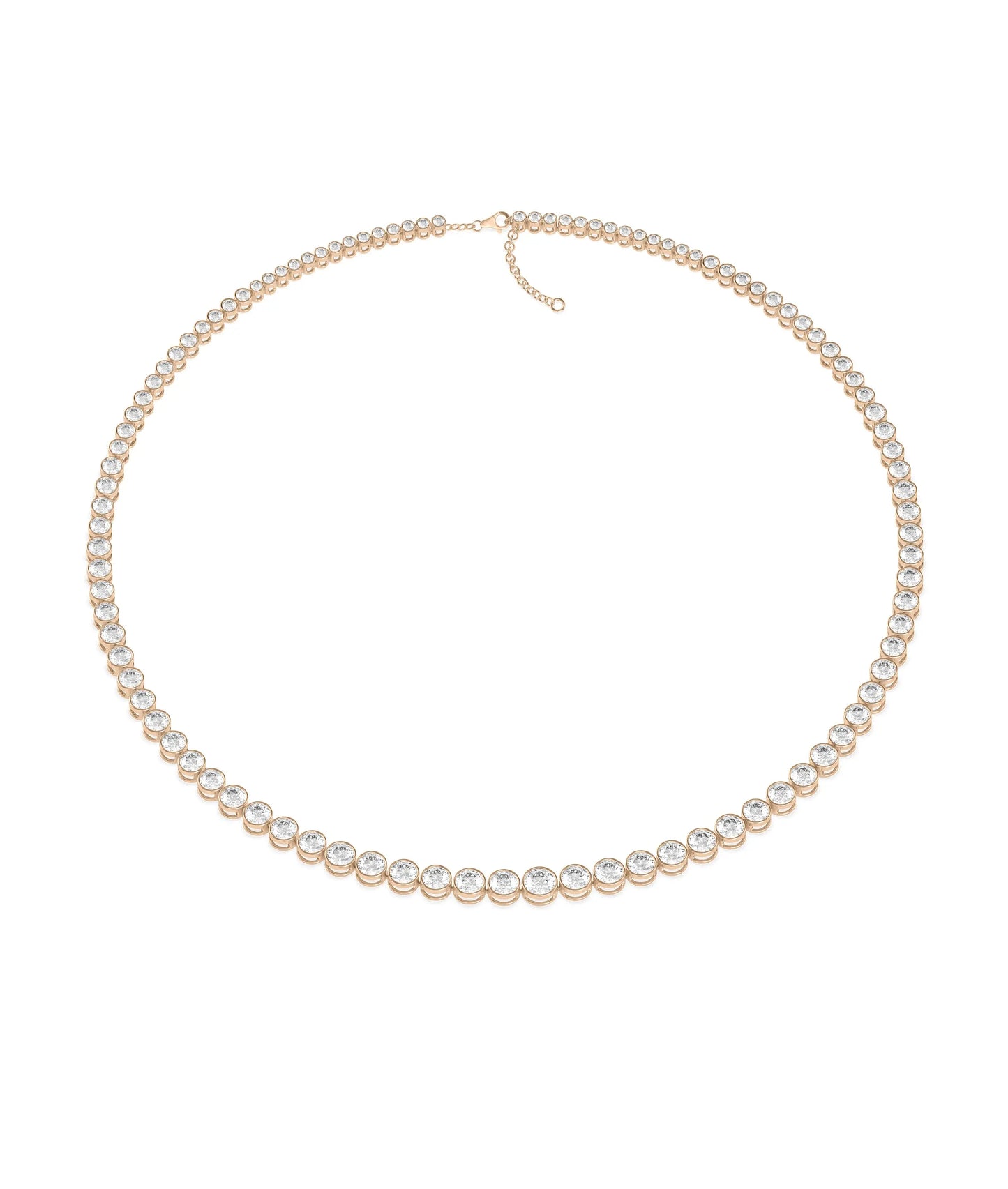 Graduating Diamond Bezel Necklace in rose gold highlighting warm elegant tones