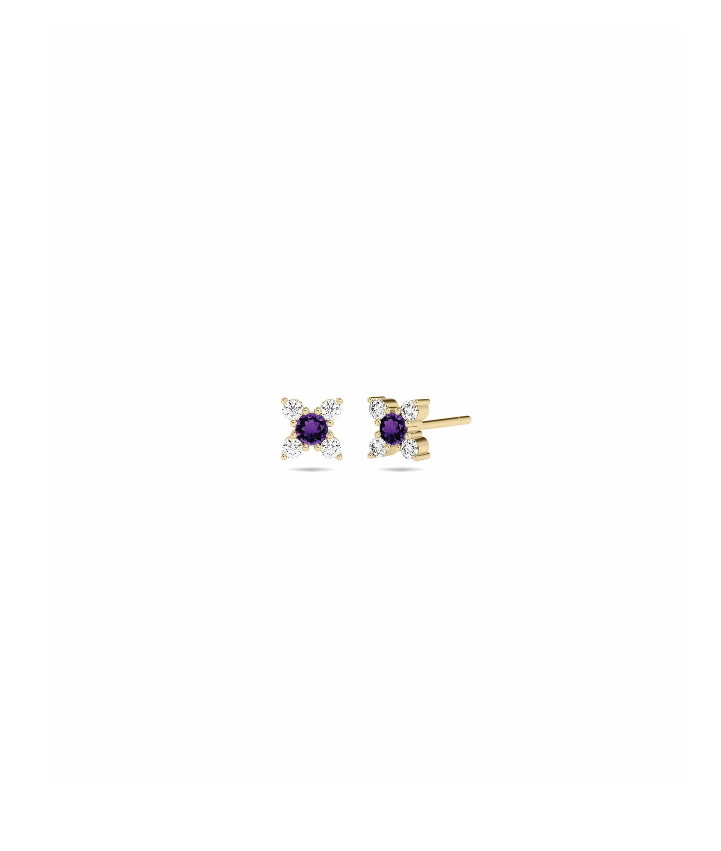 Birthstone and Diamond Flower Earring - 79e | Everyday 14K Gold Jewelry