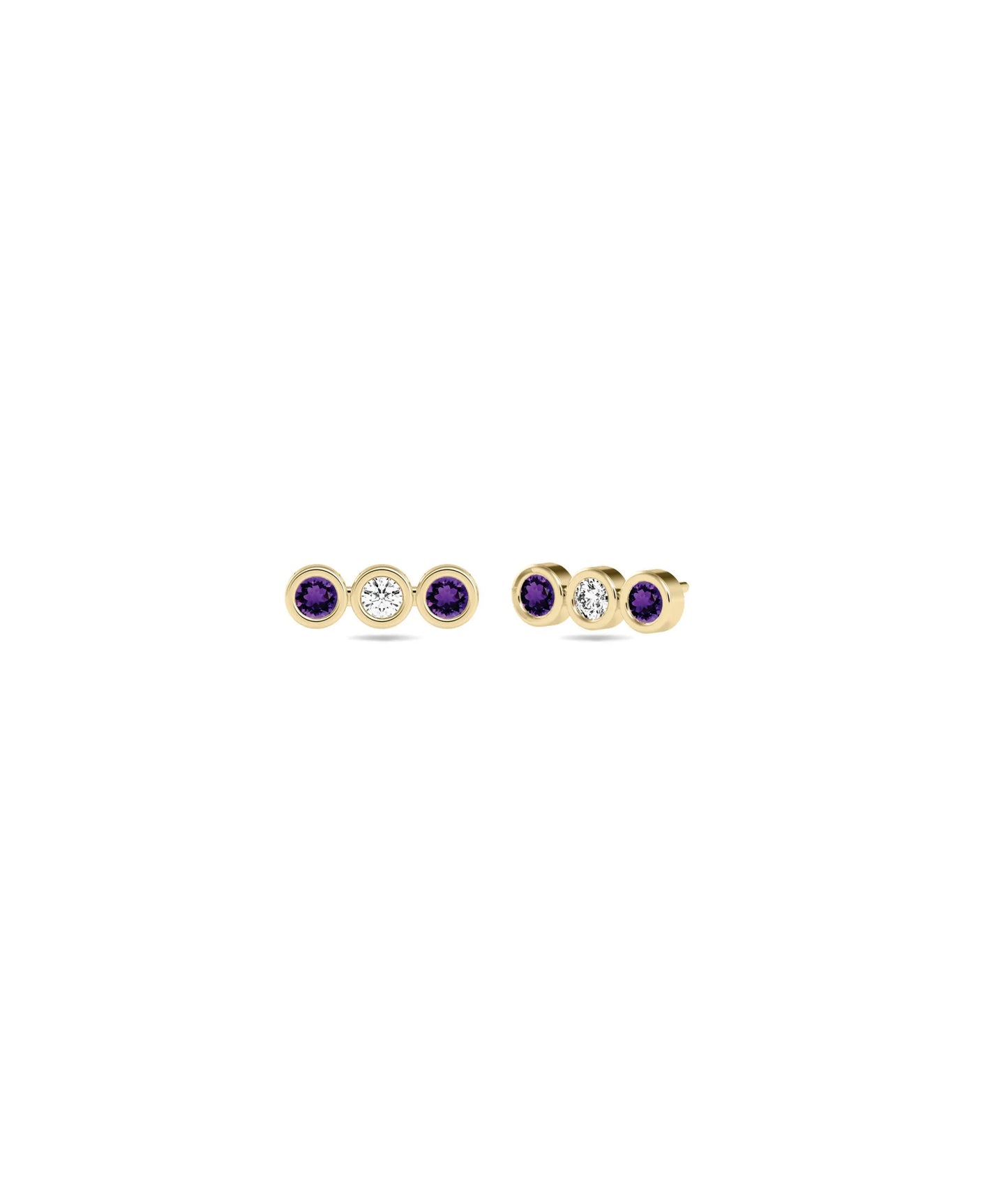 Birthstone and Diamond 3 Stone Stud Earring - 79e | Everyday 14K Gold Jewelry